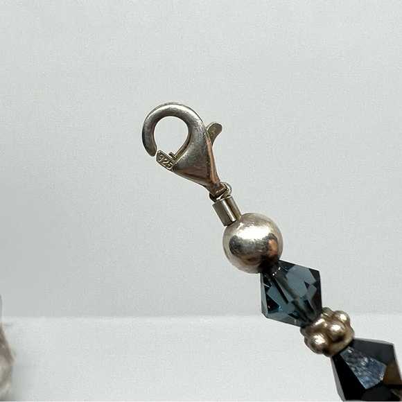 Two Tone Blue Bicone Beaded Bracelet / Anklet! Sterling Silver 925 - Picture 4 of 7